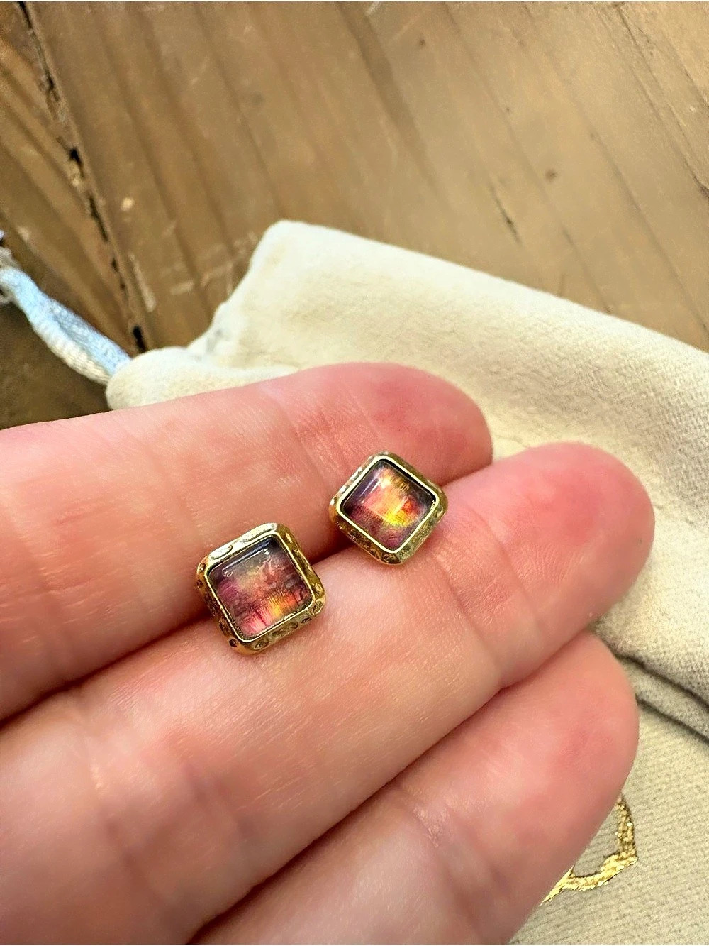 Kendra Scott Gemma Square Stud Earrings Gold Sunset Pink Mauve